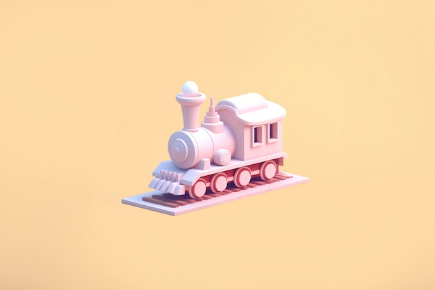 Vista del modelo de tren 3D con un fondo de color simple