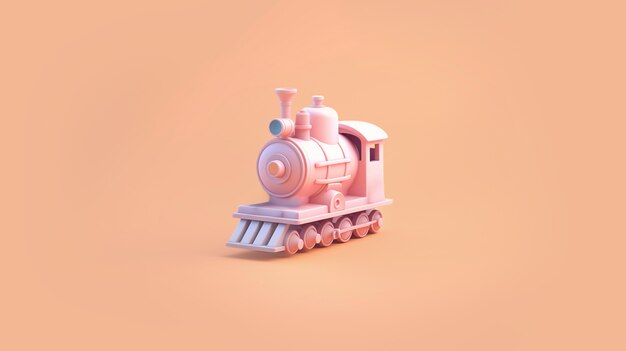 Vista del modelo de tren 3D con fondo de color simple