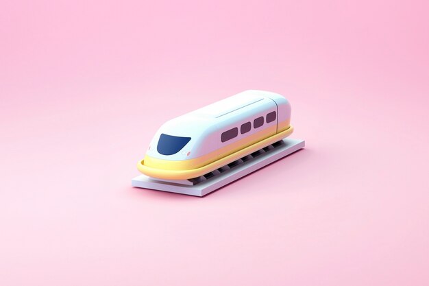 Vista del modelo de tren 3D con fondo de color simple