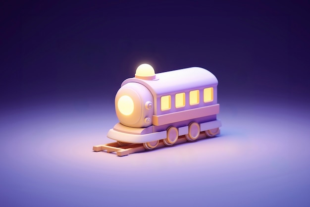 Foto gratuita vista del modelo de tren 3d con un fondo de color simple