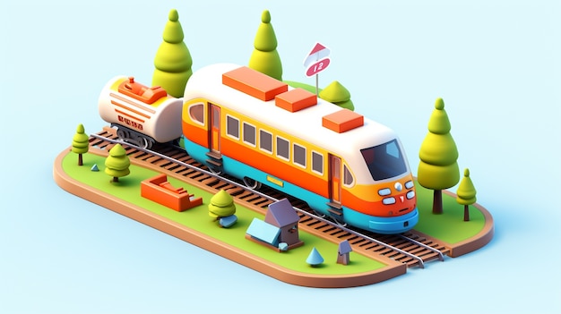 Foto gratuita vista del modelo de tren 3d sobre vías.