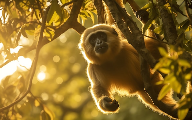Foto gratuita vista del mono gibón en el árbol