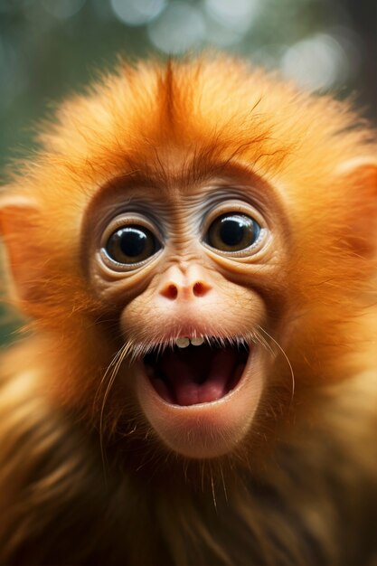 Vista de un mono gracioso con la boca abierta