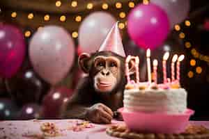 Foto gratuita vista de un mono gracioso celebrando su cumpleaños