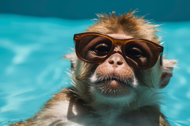 Foto gratuita vista del mono gracioso en la piscina