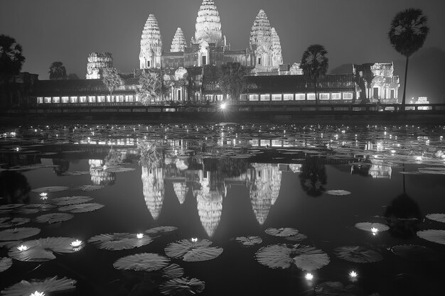 Vista monocromática de Angkor Wat para el día del patrimonio mundial