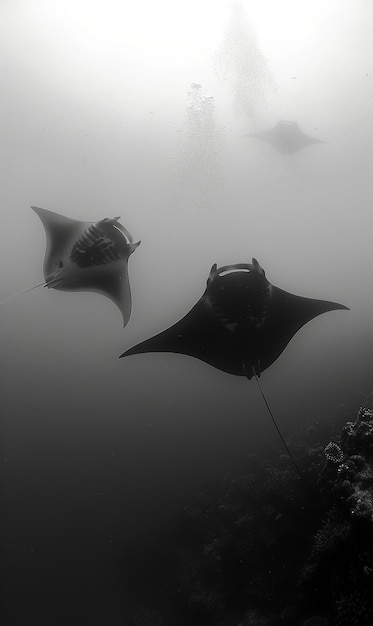 Foto gratuita vista monocromática de un animal bajo el agua