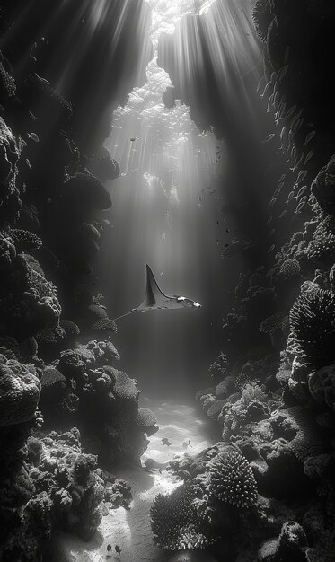 Foto gratuita vista monocromática de un animal bajo el agua