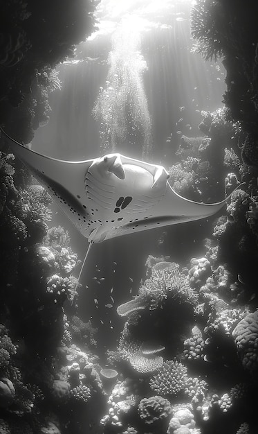 Foto gratuita vista monocromática de un animal bajo el agua