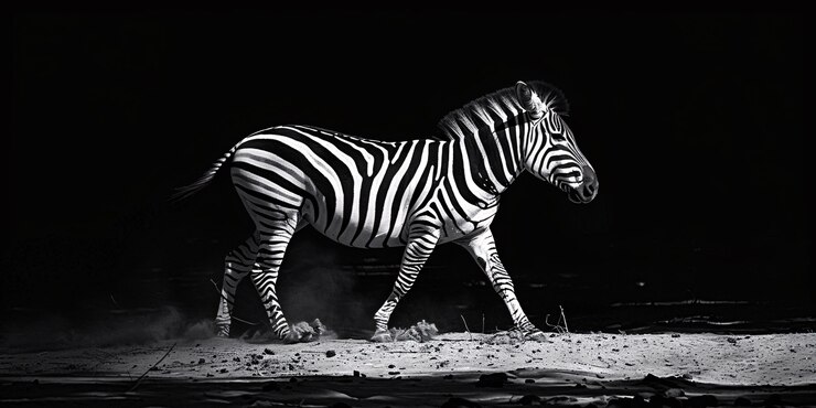 Foto gratuito vista monocromática de una cebra silvestre con pelaje a rayas