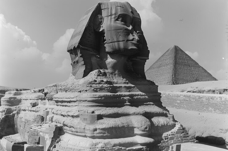 Foto gratuito vista monocromática de la esfinge para el día del patrimonio mundial