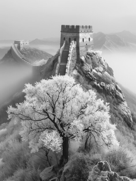 Vista monocromática de la Gran Muralla de China para el Día del Patrimonio Mundial