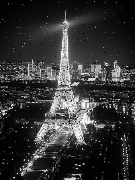 Vista monocromática de la Torre Eiffel para el día del patrimonio mundial