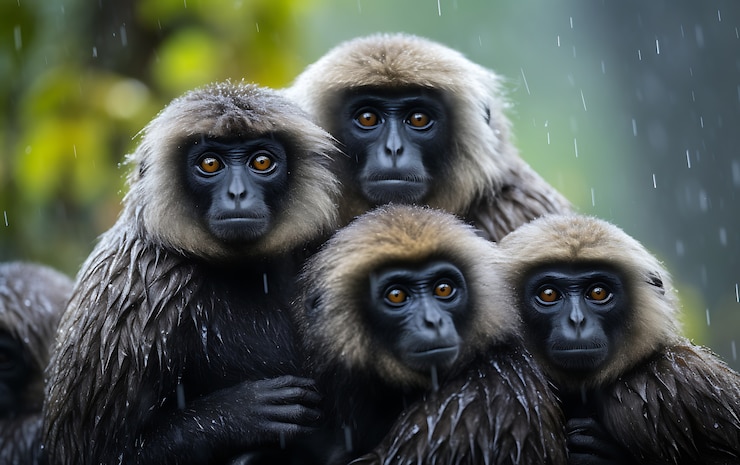 Foto gratuito vista de los monos gibón bajo la lluvia