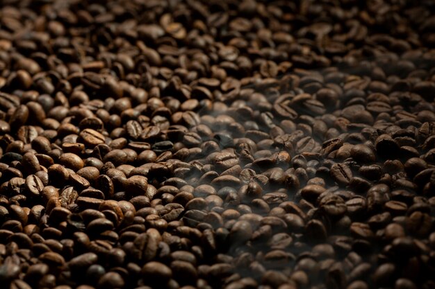 Vista de un montón de granos de café