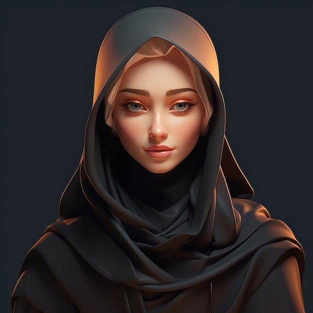 Vista de una mujer en 3D con un hiyab