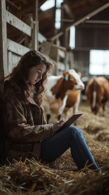 Foto gratuita vista de una mujer trabajando en el campo de la ganadería para celebrar el día del trabajo para las mujeres.