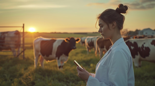 Vista de una mujer trabajando en el campo de la ganadería para celebrar el día del trabajo para las mujeres.