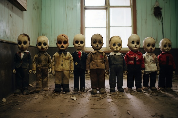 Foto gratuita vista de muñecas aterradoras que parecen espeluznantes