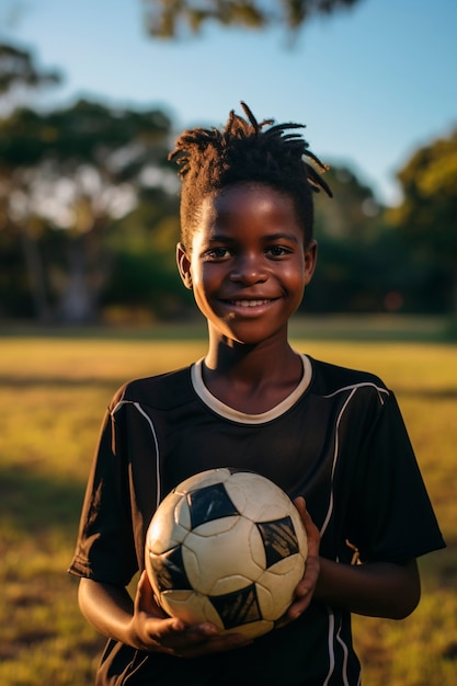 Foto gratuita vista de niño con balón de fútbol.