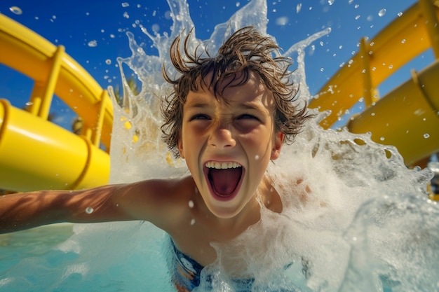 Foto gratuita vista de un niño divirtiéndose en el parque acuático