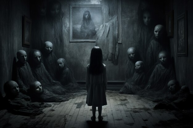 Vista de un niño en una habitación oscura mirando cosas aterradoras