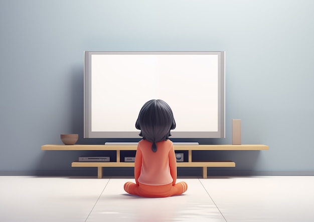 Vista de un niño pequeño en 3D viendo una película
