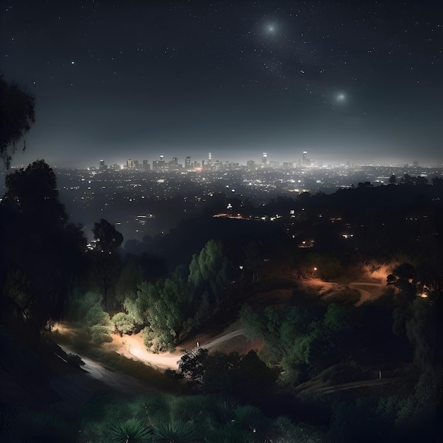 Foto gratuita vista nocturna de los ángeles california ee.uu. pintura digital