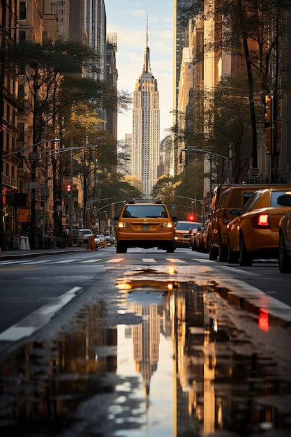 Vista de nueva york con el edificio empire state