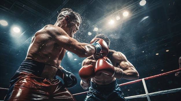 Vista de los oponentes masculinos de boxeo durante el partido.