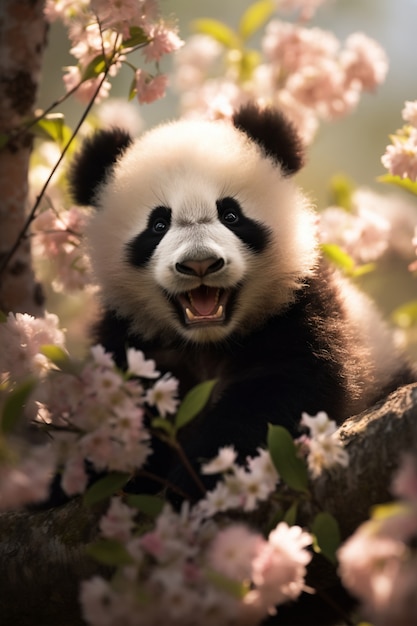 Vista del oso panda en la naturaleza