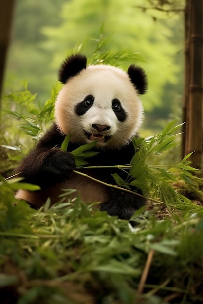 Vista del oso panda en la naturaleza
