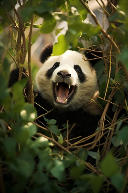 Vista del oso panda en la naturaleza