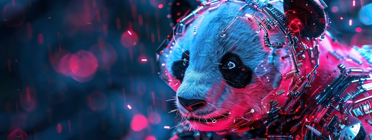 Foto gratuito vista del oso panda con partes de tecnología robótica