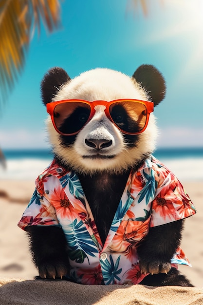 Foto gratuita vista del oso panda en la playa en verano