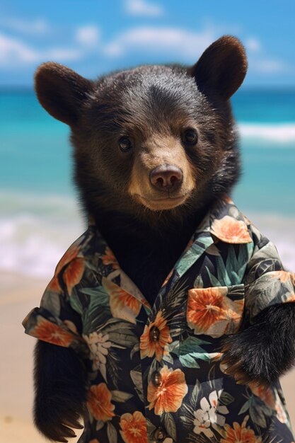 Vista del oso en la playa en verano