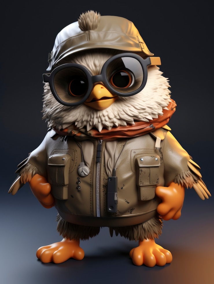 Foto gratuito vista del pájaro de dibujos animados en 3d