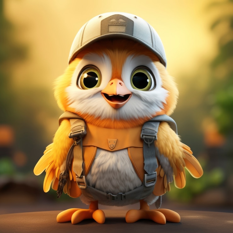 Foto gratuito vista del pájaro de dibujos animados en 3d