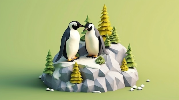 Foto gratuita vista del pájaro pingüino en 3d con paisaje natural