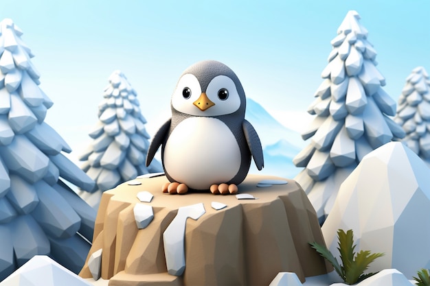 Vista del pájaro pingüino en 3D