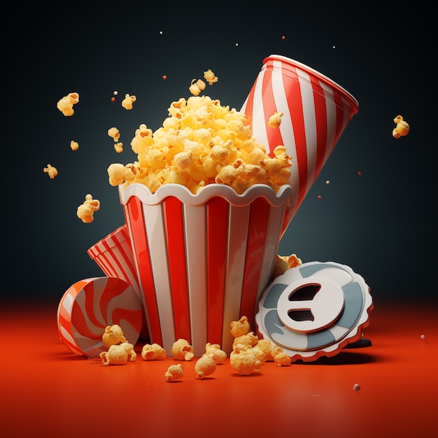 Foto gratuita vista de las palomitas de maíz del cine en 3d