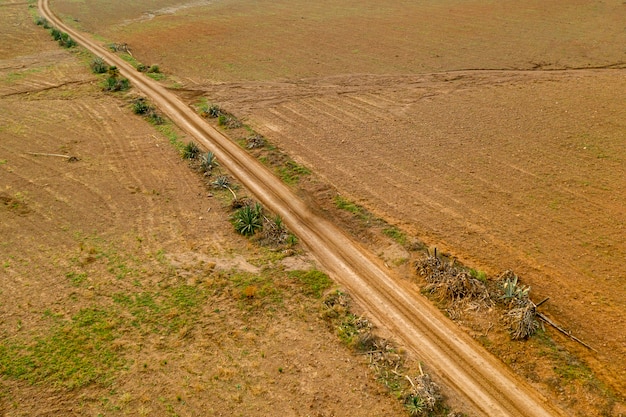 Vista panorámica aérea del paisaje de una carretera en las llanuras