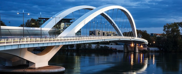 Vista panorámica del famoso puente en Lyon, Francia.