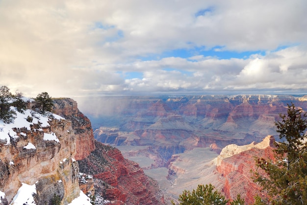 Vista panorámica del Gran Cañón en invierno con nieve