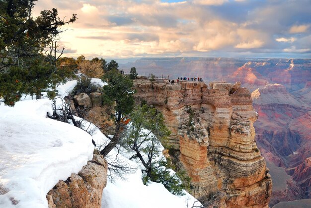 Vista panorámica del Gran Cañón en invierno con nieve