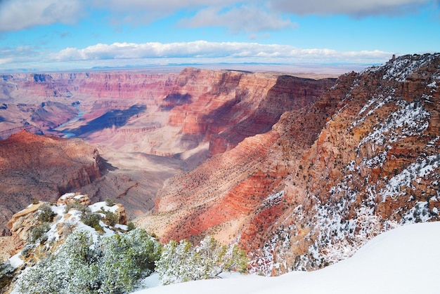 Vista panorámica del Gran Cañón en invierno con nieve