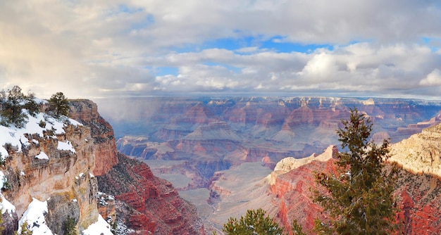 Vista panorámica del Gran Cañón en invierno con nieve