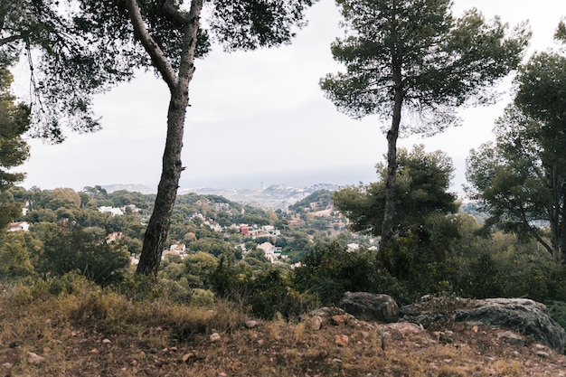 Vista panorámica de montaña y casas.