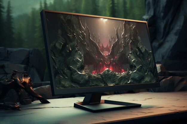 Vista de la pantalla del monitor de la computadora con el escritorio