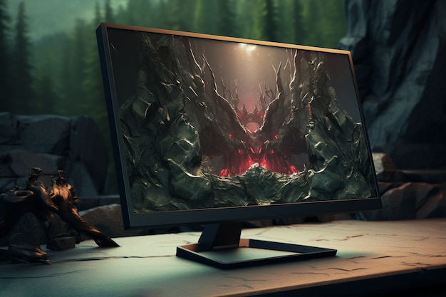 Vista de la pantalla del monitor de la computadora con el escritorio